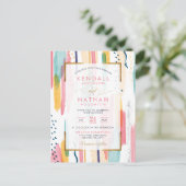 Chic Pink Painted Brush Strokes Chic Wedding Einladungspostkarte (Stehend Vorderseite)