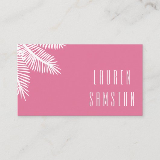 Chic Pink Palm Leaf Business Card Visitenkarte (Vorderseite)