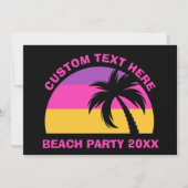 Chic Pink Palm Tree Custom Island Beach Party Einladung (Vorderseite)