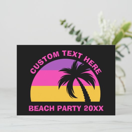 Chic Pink Palm Tree Custom Island Beach Party Einladung (Stehend Vorderseite)
