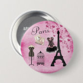 Chic Pink Paris Eiffel Tower Fashion Button (Vorne & Hinten)