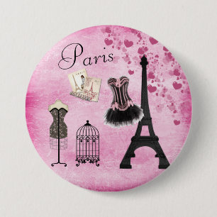 Chic Pink Paris Eiffel Tower Fashion Button