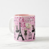 Chic Pink Paris Eiffel Tower Fashion Zweifarbige Tasse (Vorderseite Links)