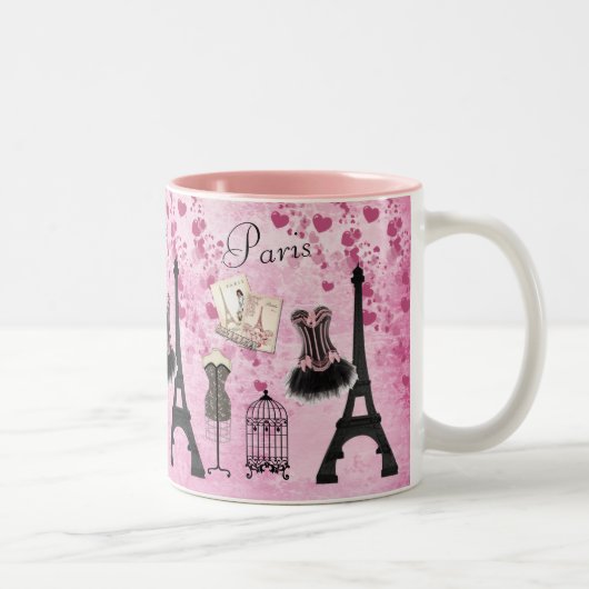 Chic Pink Paris Eiffel Tower Fashion Zweifarbige Tasse (Rechts)