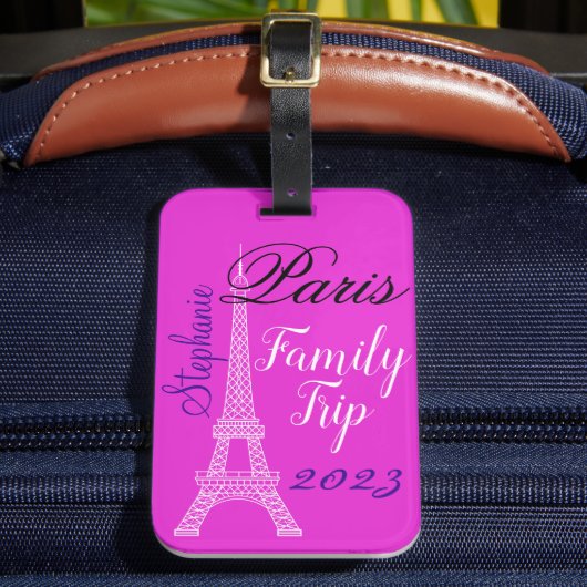 Chic Pink Paris Eiffelturm Familienausflug Gepäckanhänger (Vorderseite Insitu 2)