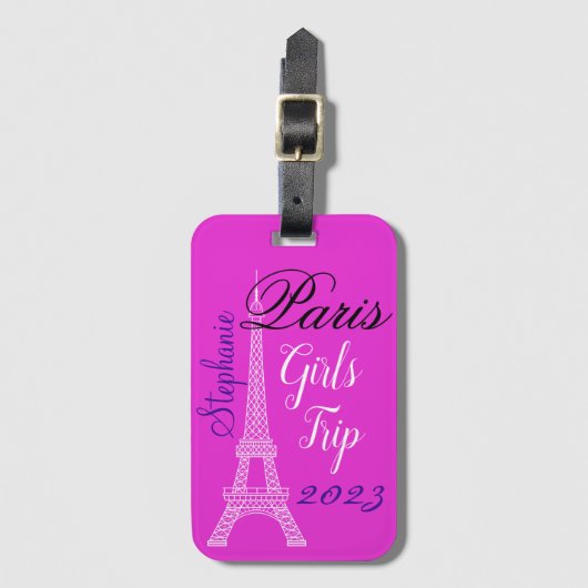 Chic Pink Paris Eiffelturm Girls Tour Gepäckanhänger (Vorderseite Vertikal)