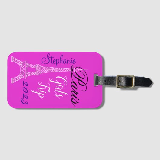 Chic Pink Paris Eiffelturm Girls Tour Gepäckanhänger (Vorderseite (Horizontal))