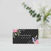 Chic Pink Peonies Floral Stripes Event Plane Visitenkarte (Stehend Vorderseite)