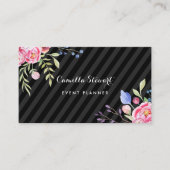 Chic Pink Peonies Floral Stripes Event Plane Visitenkarte (Vorderseite)