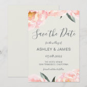Chic Pink Peony Calligraphy Save the Date (Vorne/Hinten)