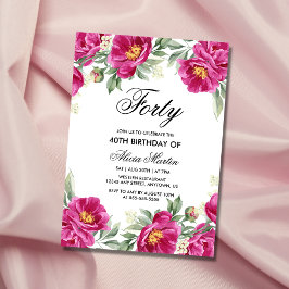 Chic Pink Peony Floral Greenery 40. Geburtstag Einladung