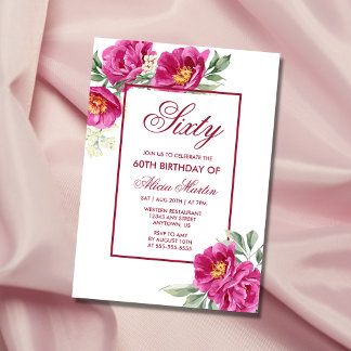 Chic Pink Peony Floral Greenery 60. Geburtstag Einladung