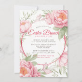 Chic Pink Peony Floral Ostern Brunch und Eierjagd Einladung (Vorderseite)