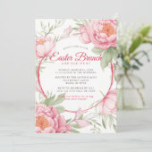 Chic Pink Peony Floral Ostern Brunch und Eierjagd Einladung (Stehend Vorderseite)