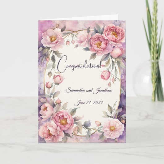 Chic Pink Peony Oval Rahmen Wedding Karte (Vorderseite)