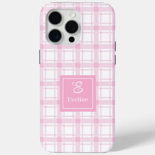 Chic Pink Plaid iPhone Case Custom Name Keepsake (Rückseite)