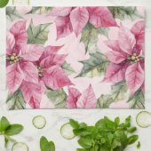 Chic Pink Poinsettia Blume Weihnachten Geschirrtuch (Gefaltet)