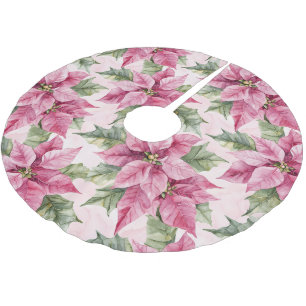 Chic Pink Poinsettia Blume Weihnachten Polyester Weihnachtsbaumdecke