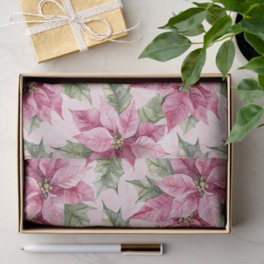 Chic Pink Poinsettia Blume Weihnachten Seidenpapier (Geschenk)