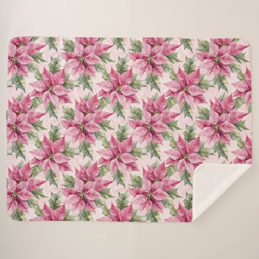 Chic Pink Poinsettia Blume Weihnachten Sherpadecke (Vorderseite (Horizontal))