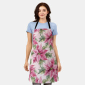 Chic Pink Poinsettia Flowers Christmas Schürze (Getragen)