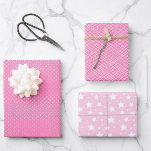 Chic Pink Polka Dosen Weiß Streifen Geschenkpapier Set