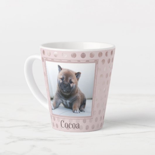 Chic Pink Polka Dot Pet Foto Milchtasse (Linke Ecke)