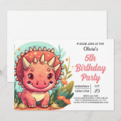 Chic Pink Printable Dinosaur Girl Geburtstag Einladung (Vorne/Hinten)