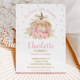 Chic Pink Pumpkin 1. Geburtstag Floral Girl Einladung