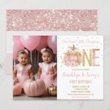 Chic Pink Pumpkin 1. Geburtstag Twin Girls Foto
