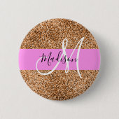 Chic Pink & Pumpkin Glitzer Glitzern Monogram Name Button (Vorderseite)