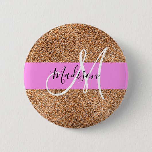 Chic Pink & Pumpkin Glitzer Glitzern Monogram Name Button (Vorderseite)