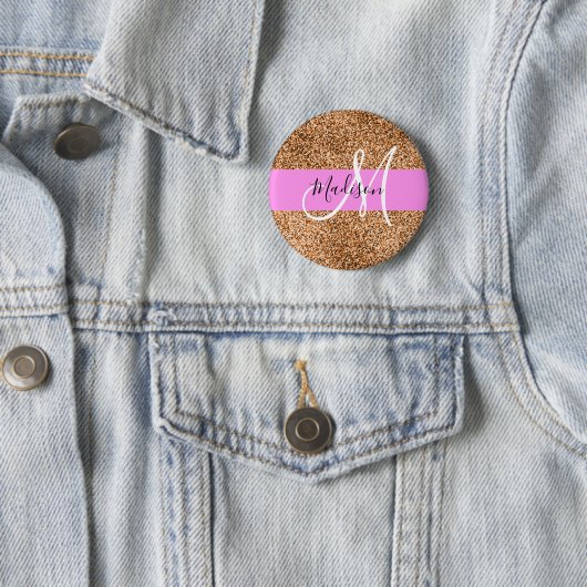 Chic Pink & Pumpkin Glitzer Glitzern Monogram Name Button (Beispiel)