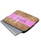 Chic Pink & Pumpkin Glitzer Glitzern Monogram Name Laptopschutzhülle (Vorne Knopf)