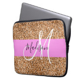 Chic Pink & Pumpkin Glitzer Glitzern Monogram Name Laptopschutzhülle (Vorderseite Links)