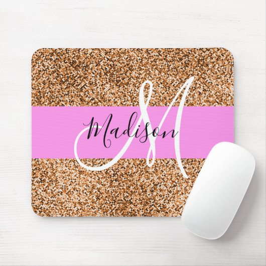 Chic Pink & Pumpkin Glitzer Glitzern Monogram Name Mousepad (Mit Mouse)