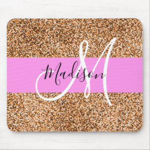Chic Pink & Pumpkin Glitzer Glitzern Monogram Name Mousepad