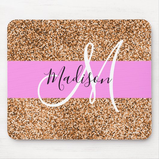 Chic Pink & Pumpkin Glitzer Glitzern Monogram Name Mousepad (Vorne)