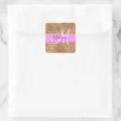 Chic Pink & Pumpkin Glitzer Glitzern Monogram Name Quadratischer Aufkleber (Tasche)