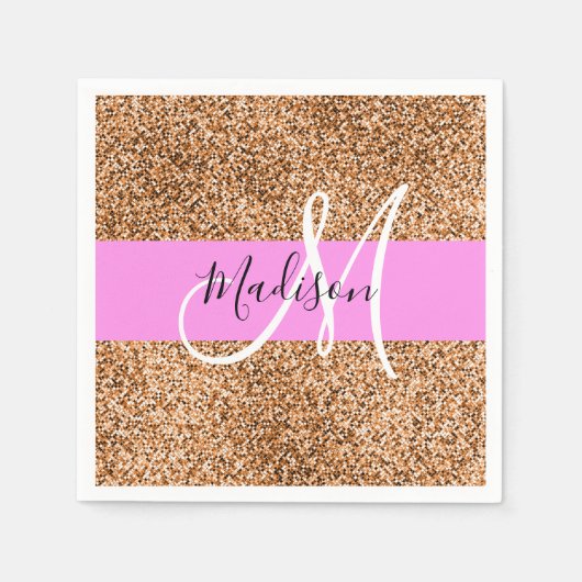 Chic Pink & Pumpkin Glitzer Glitzern Monogram Name Serviette (Vorderseite)