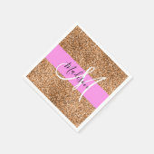 Chic Pink & Pumpkin Glitzer Glitzern Monogram Name Serviette (Ecke)