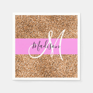 Chic Pink & Pumpkin Glitzer Glitzern Monogramm Nam Serviette