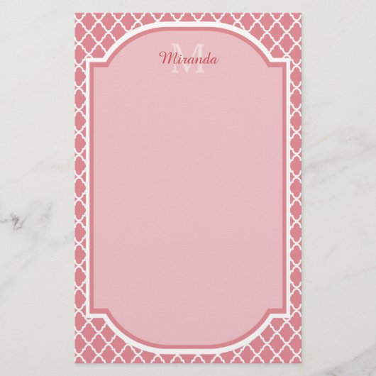 Chic Pink Quatrefolie Monogramm mit Name Briefpapier (Vorderseite)