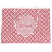Chic Pink Quatrefolie Monogramm mit Name Große Geschenktüte (Vorderseite)
