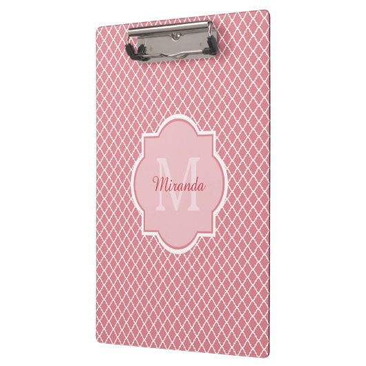 Chic Pink Quatrefolie Monogramm mit Name Klemmbrett (Links)