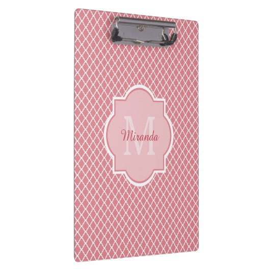 Chic Pink Quatrefolie Monogramm mit Name Klemmbrett (Rechts)
