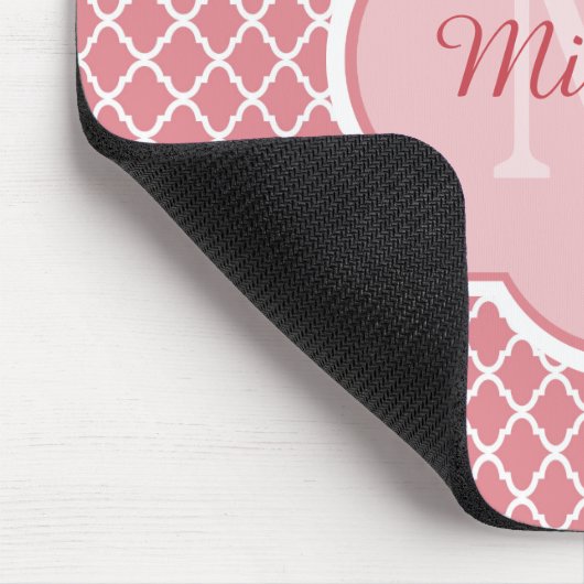Chic Pink Quatrefolie Monogramm mit Name Mousepad (Ecke)