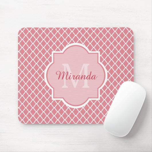 Chic Pink Quatrefolie Monogramm mit Name Mousepad (Mit Mouse)