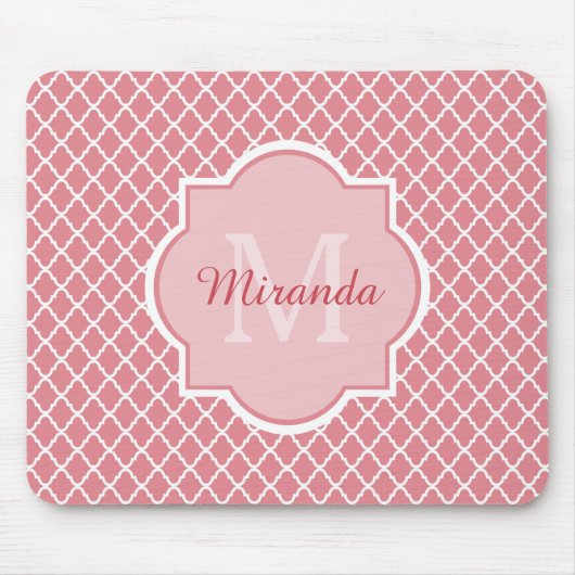 Chic Pink Quatrefolie Monogramm mit Name Mousepad (Vorne)