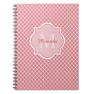 Chic Pink Quatrefolie Monogramm mit Name Notizblock
